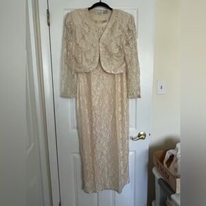 Laurence Kazar Formal Beige Long Sleeve Dress with Jacket